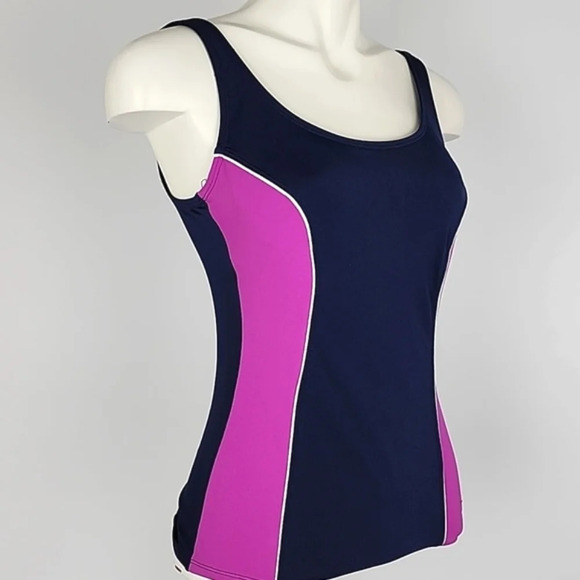 TYR Women's Blue Pink Tank Solid Paneled Piping One Piece  Swimsuit Size Medium - Picture 3 of 14